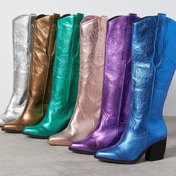 Gianni Bini Tall Cowboy Boots Metallic Blue & Purple SZ 6 NEW - Picture 2 of 8